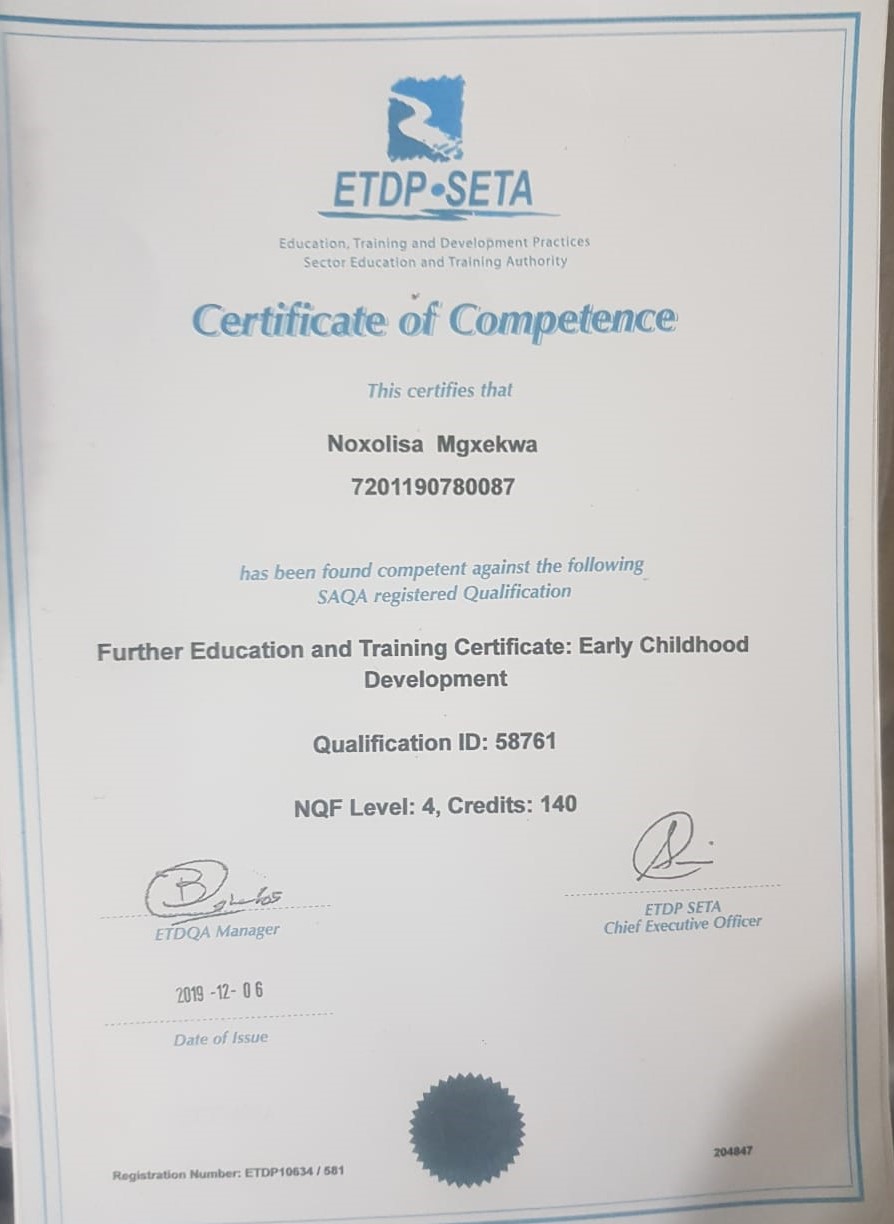 Noxolisa Certificate of Competence